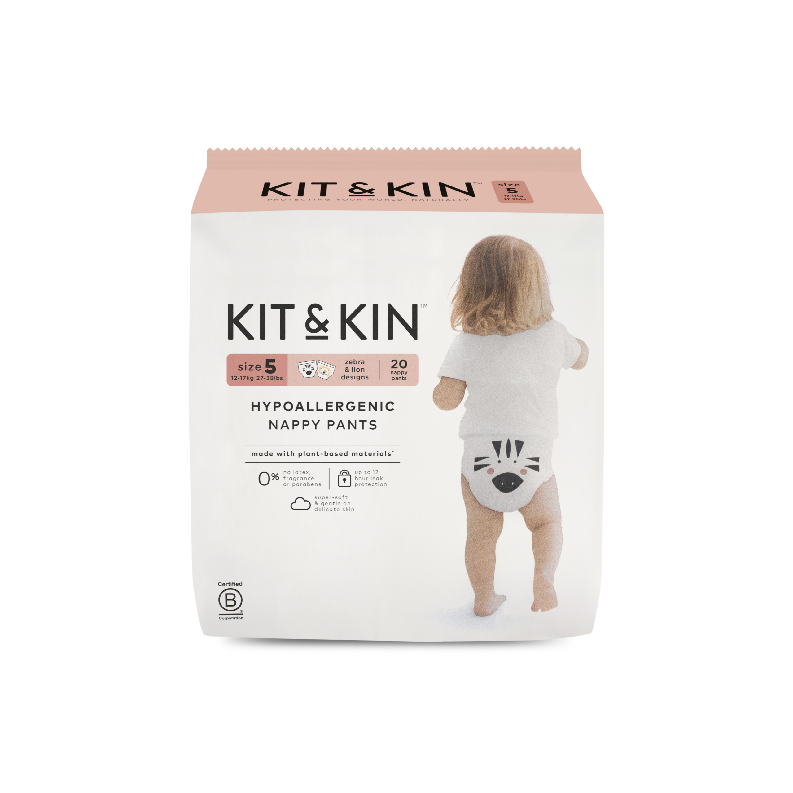 KIT and KIN гипоаллергенные подгузники-штанишки без латекса и хлора, мягкие и эластичные, размер 5, подходят для детей весом 12-15 кг, 20 шт.