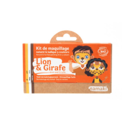 Набор гипоаллергенных красок для лица NAMAKI с жёлтым, коричневым и белым цветами, изготовленный из натуральных ингредиентов: лев и жираф.