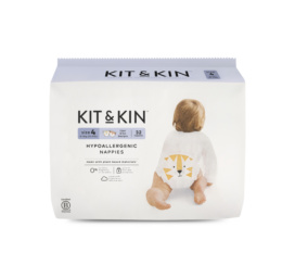 Гипоаллергенные подгузники KIT and KIN без латекса и хлора с дизайном тигра и лисы, размер 4 (9-14 кг), 32 шт.
