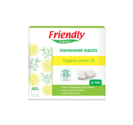Таблетки для посудомоечной машины FRIENDLY ORGANIC, не содержащие фосфатов и хлора, с органическим лимонным маслом, 25 шт.