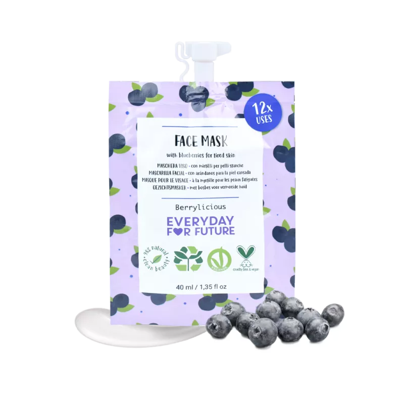 EVERYDAY FOR FUTURE Berrylicious омолаживающая маска для лица для уставшей и стареющей кожи с экстрактом семян подсолнуха, касторовым маслом и экстрактом листьев черники, 40 мл