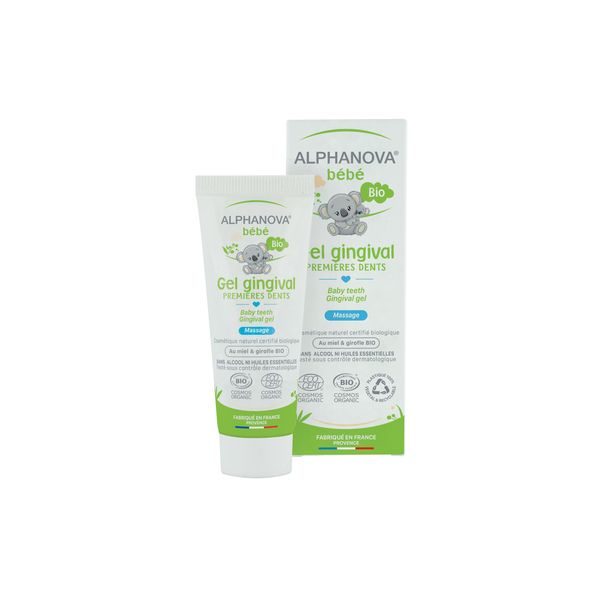 ALPHANOVA BEBE органический гель для десен для детей для облегчения прорезывания зубов с ромашкой и алоэ вера, 20 мл