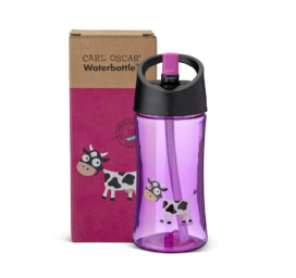 Детская бутылка для питья CARL OSCAR без химикатов объемом 0.35 литра с трубочкой, мотив КОРОВА.