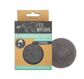 FEEL NATURAL 100% натуральный и биоразлагаемый очищающий спонж с натуральным углем для лица, подходит для проблемной и жирной кожи