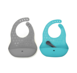 BBLÜV Pöket силиконовый нагрудник с двумя карманами + ложка, цвет Аква/Серый