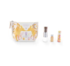 Набор NAMAKI: золотая мерцающая пудра Fox, бесцветная перламутровая помада и косметичка GOLDEN