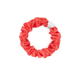 Шелковая резинка для волос BYELOISE оранжевого цвета с серебряным сердцем НЕОНОВЫЙ ПЕРСИК