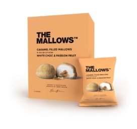 THE MALLOWS Маршмеллоу с карамельной начинкой, покрытые белым шоколадом, с маракуйей и облепихой, 5x11 г