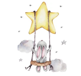 Наклейки на стену для детской комнаты SIPO, зайчик на качелях