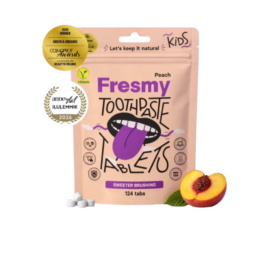 Зубные таблетки FRESMY со вкусом персика для детей в бумажной упаковке, 124 шт.