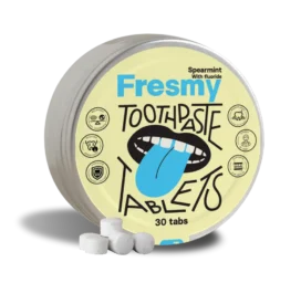 Таблетки зубной пасты FRESMY Raw Mint (с фтором) в алюминиевой банке, 30 шт.