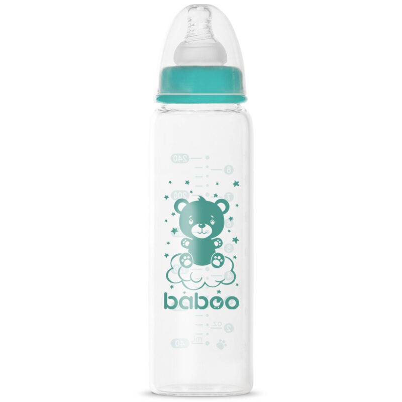BABOO® Антиколиковая бутылочка для кормления из боросиликатного стекла с узким горлышком и соской из медицинского силикона, 3+ месяцев, 240 мл — изображение 3