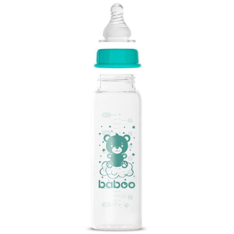 BABOO® Антиколиковая бутылочка для кормления из боросиликатного стекла с узким горлышком и соской из медицинского силикона, 3+ месяцев, 240 мл — изображение 4