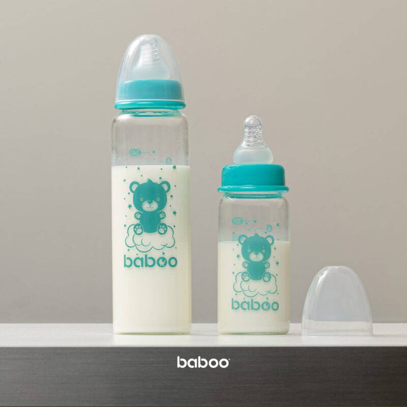 BABOO® Антиколиковая бутылочка для кормления из боросиликатного стекла с узким горлышком и соской из медицинского силикона, 3+ месяцев, 240 мл — изображение 6