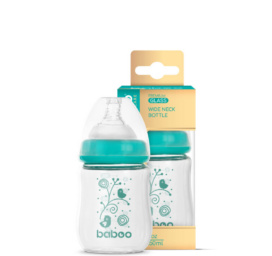 Антиколиковая бутылочка для кормления BABOO с широким горлышком из боросиликатного стекла, 0+ месяцев, 150 мл