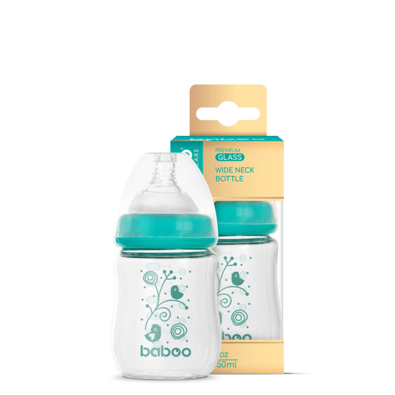Антиколиковая бутылочка для кормления BABOO с широким горлышком из боросиликатного стекла, 0+ месяцев, 150 мл