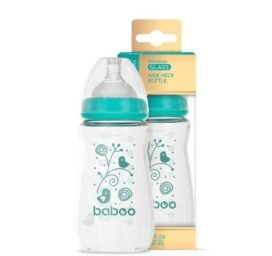 BABOO® Антиколиковая бутылочка для кормления из боросиликатного стекла с широким горлышком и соской из медицинского силикона, 3+ месяцев, 250 мл