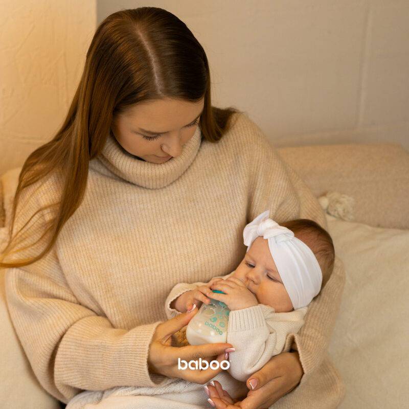 BABOO® Антиколиковая бутылочка для кормления из боросиликатного стекла с широким горлышком и соской из медицинского силикона, 3+ месяцев, 250 мл — изображение 2