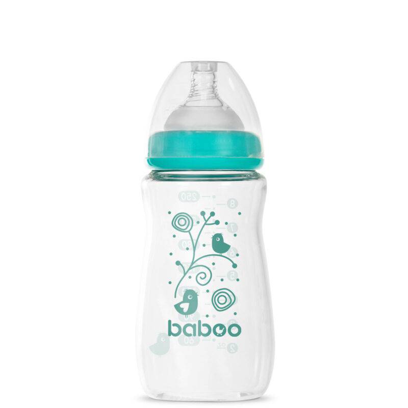 BABOO® Антиколиковая бутылочка для кормления из боросиликатного стекла с широким горлышком и соской из медицинского силикона, 3+ месяцев, 250 мл — изображение 4