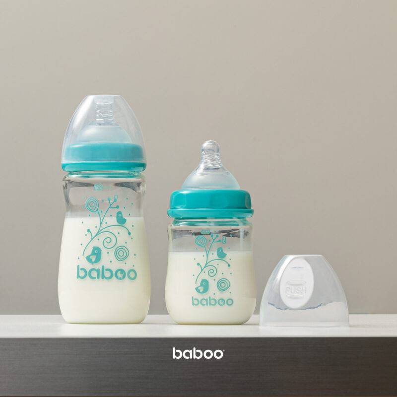 BABOO® Антиколиковая бутылочка для кормления из боросиликатного стекла с широким горлышком и соской из медицинского силикона, 3+ месяцев, 250 мл — изображение 5