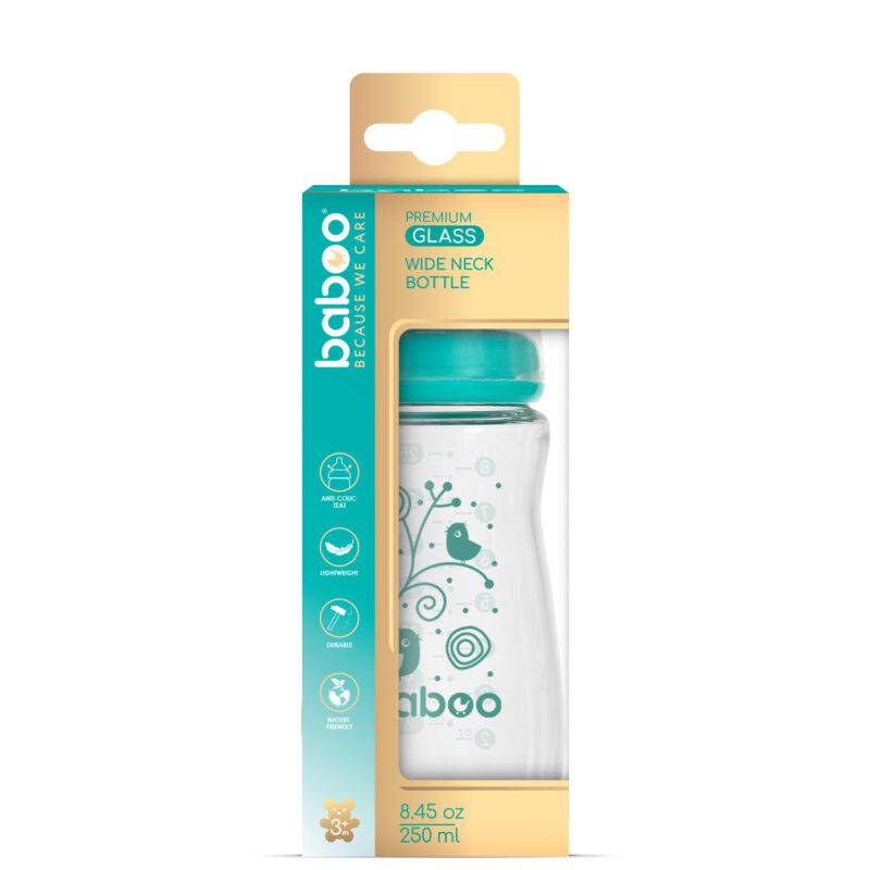 BABOO® Антиколиковая бутылочка для кормления из боросиликатного стекла с широким горлышком и соской из медицинского силикона, 3+ месяцев, 250 мл — изображение 7