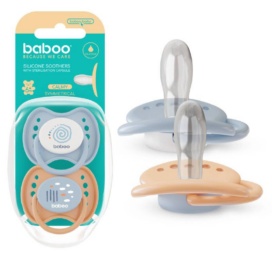 Симметричные силиконовые пустышки BABOO Calmy синяя дымка 6+ месяцев, 2 шт.