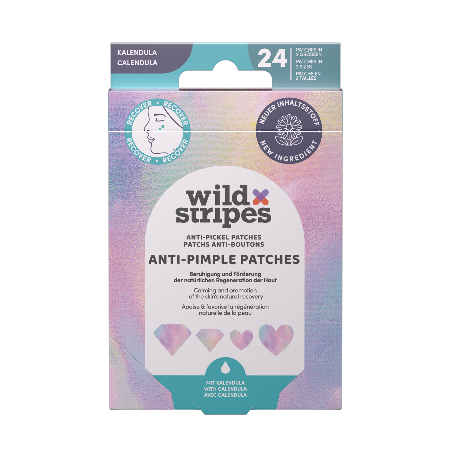 WILD STRIPES Антипрыщевые патчи Diamond Recover с экстрактом календулы и гидроколлоидным материалом, 24 шт.