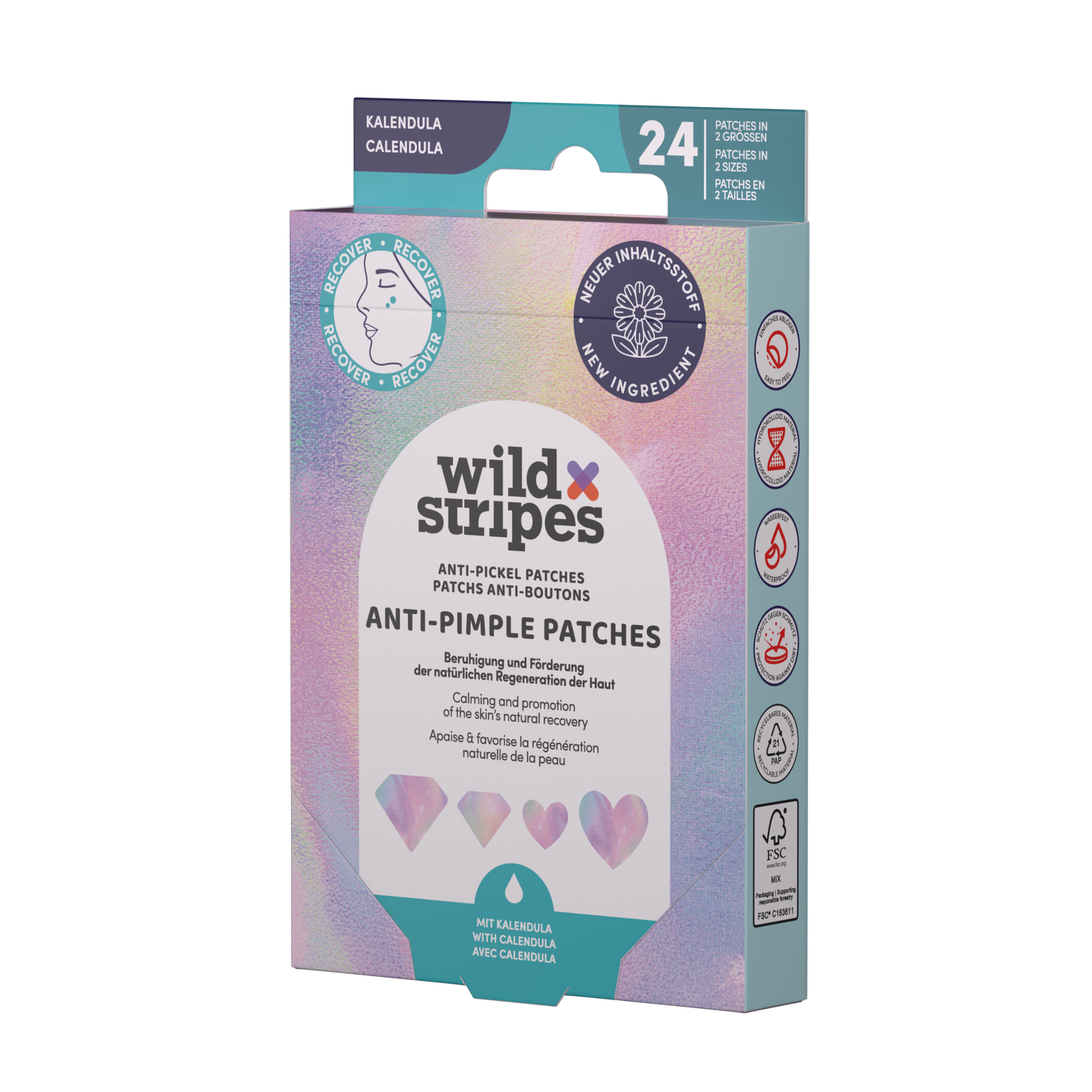 WILD STRIPES Антипрыщевые патчи Diamond Recover с экстрактом календулы и гидроколлоидным материалом, 24 шт. — изображение 6