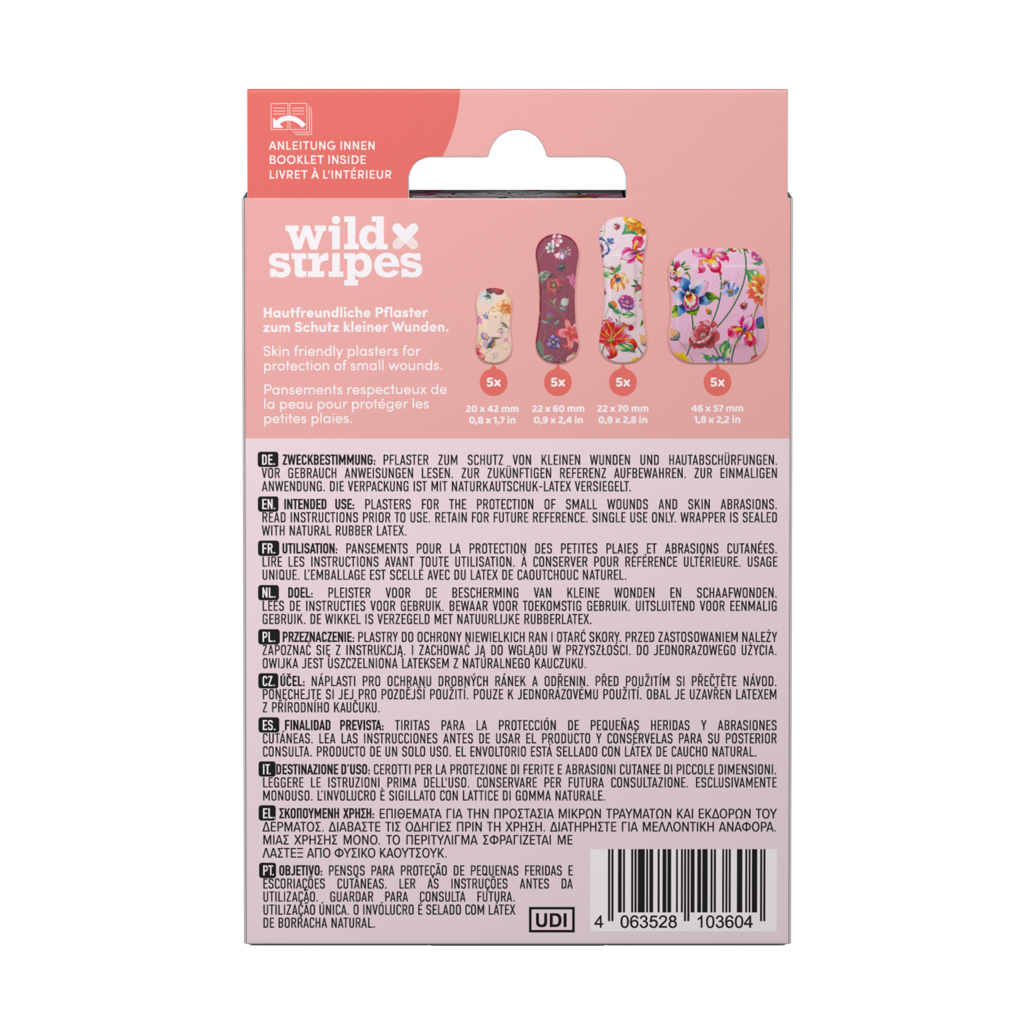 WILD STRIPES Classic Sensitive Vintage Flowers — весёлые и безопасные для кожи пластыри для чувствительной кожи, 20 шт. — изображение 6