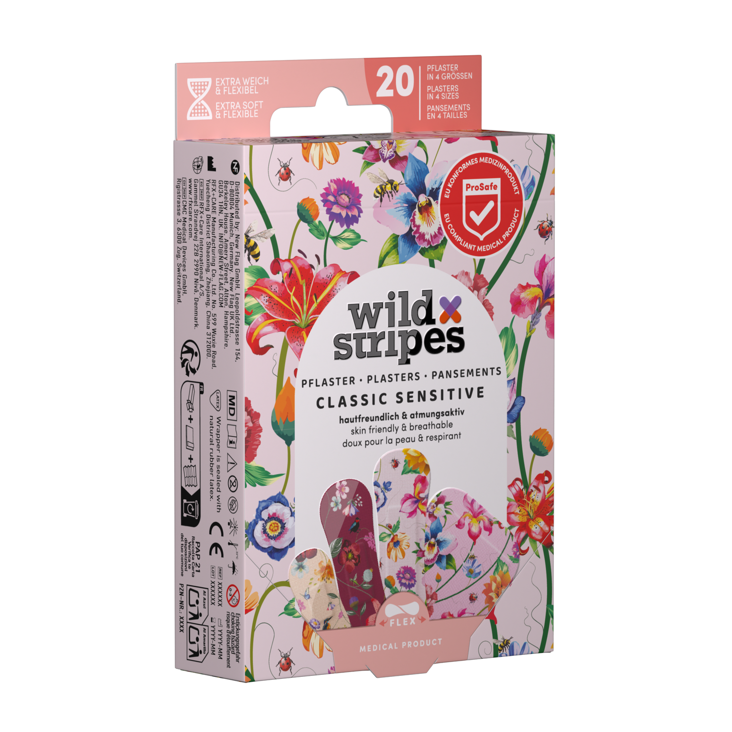 WILD STRIPES Classic Sensitive Vintage Flowers — весёлые и безопасные для кожи пластыри для чувствительной кожи, 20 шт. — изображение 7