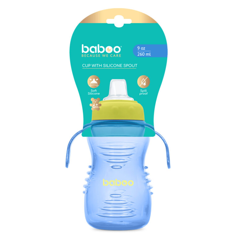 Силиконовая чашка-поильник Baboo с питьевым носиком, синяя, от 6 месяцев, 260 мл