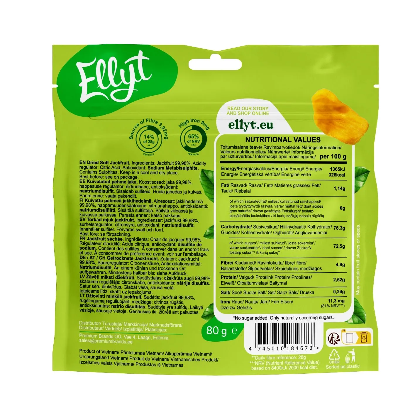 Ellyt Сушёный мягкий джекфрут, 80 г — изображение 2