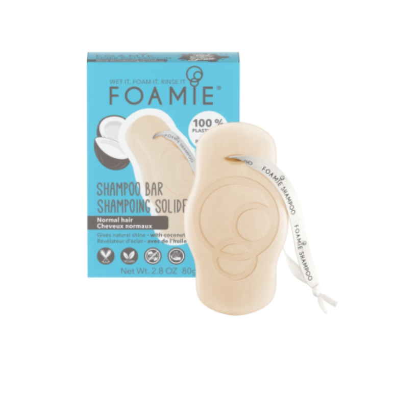 FOAMIE Твёрдый шампунь Shake Your Coconuts с кокосовым маслом и протеинами пшеницы для нормальных волос, 80 г