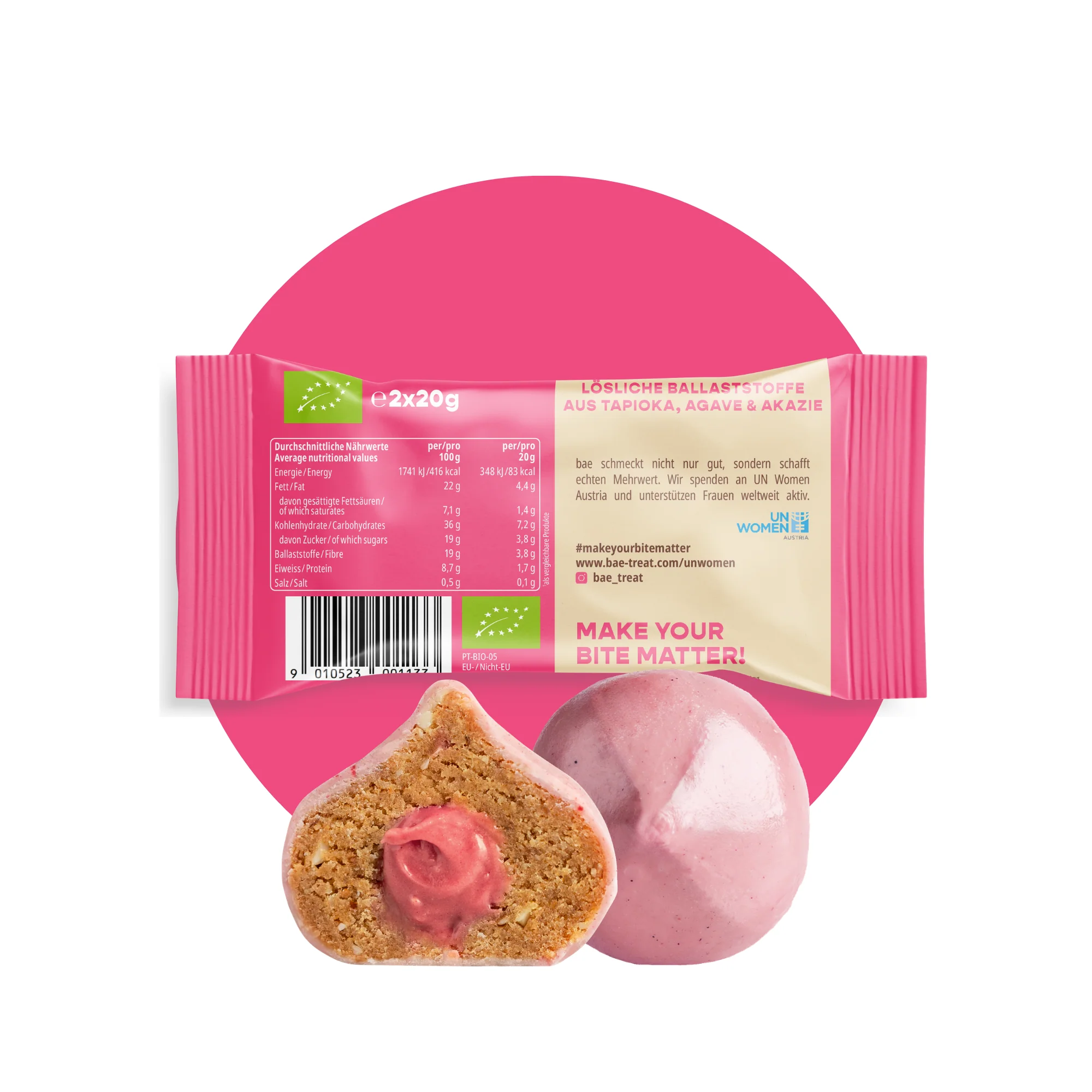 BAE Organic финиковые батончики с клубничным кремом в швейцарском шоколаде, клубничный крем, 2x20 г — изображение 2