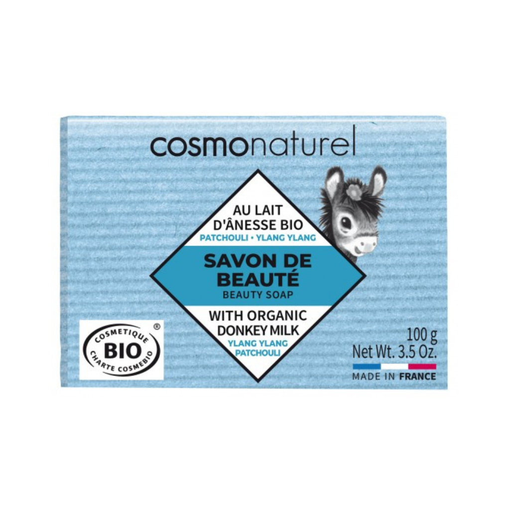 COSMO NATURAL Твёрдое мыло с органическим ослиным молоком, эфирными маслами пачули и иланг-иланга, 100 г