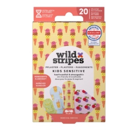 WILD STRIPES Classic Sensitive Kids — гипоаллергенные и безопасные для кожи детские пластыри для ран Fruity Friends, 20 шт.